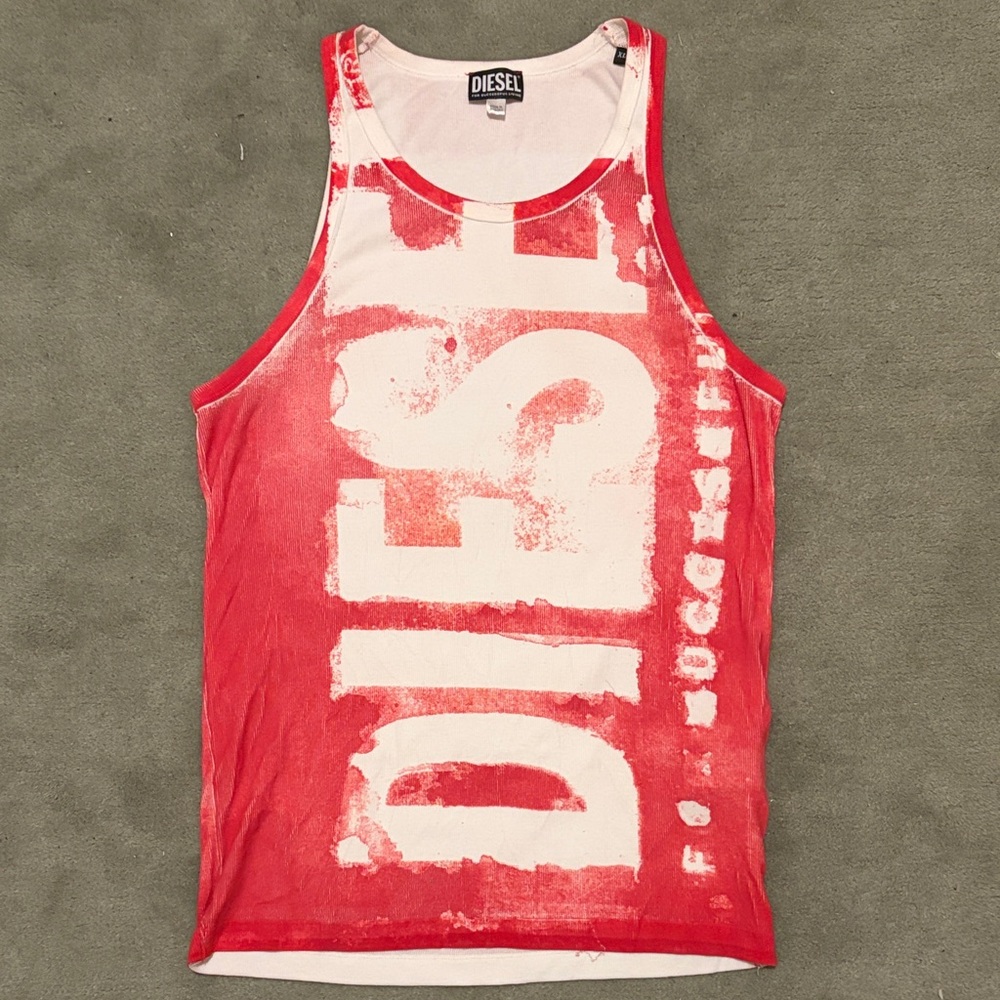 Diesel Red and White Distressed Logo Tank